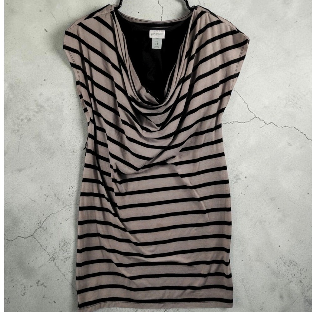 Motherhood Maternity Cowl Neck Striped Draped Tunic Dress Size M Excellent Y2K